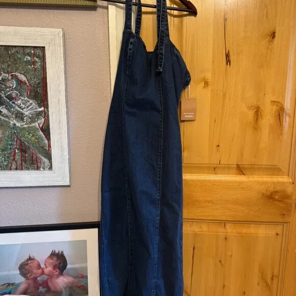 NWT The Reformation Evita Denim Halter Dress SIMCOE Size 2 - Picture 4 of 6